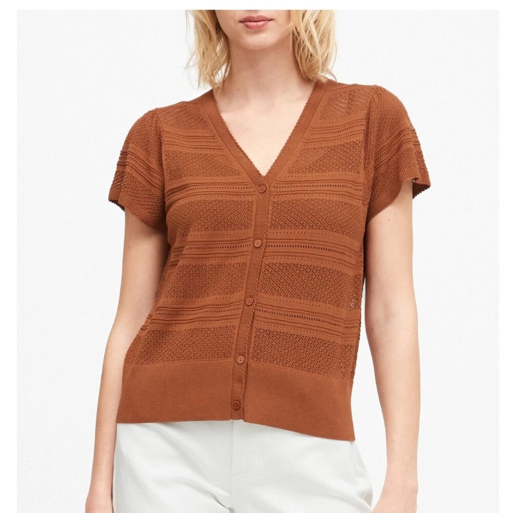 Banana Republic Pointelle Flutter-Sleeve Cardigan Brown Size Small